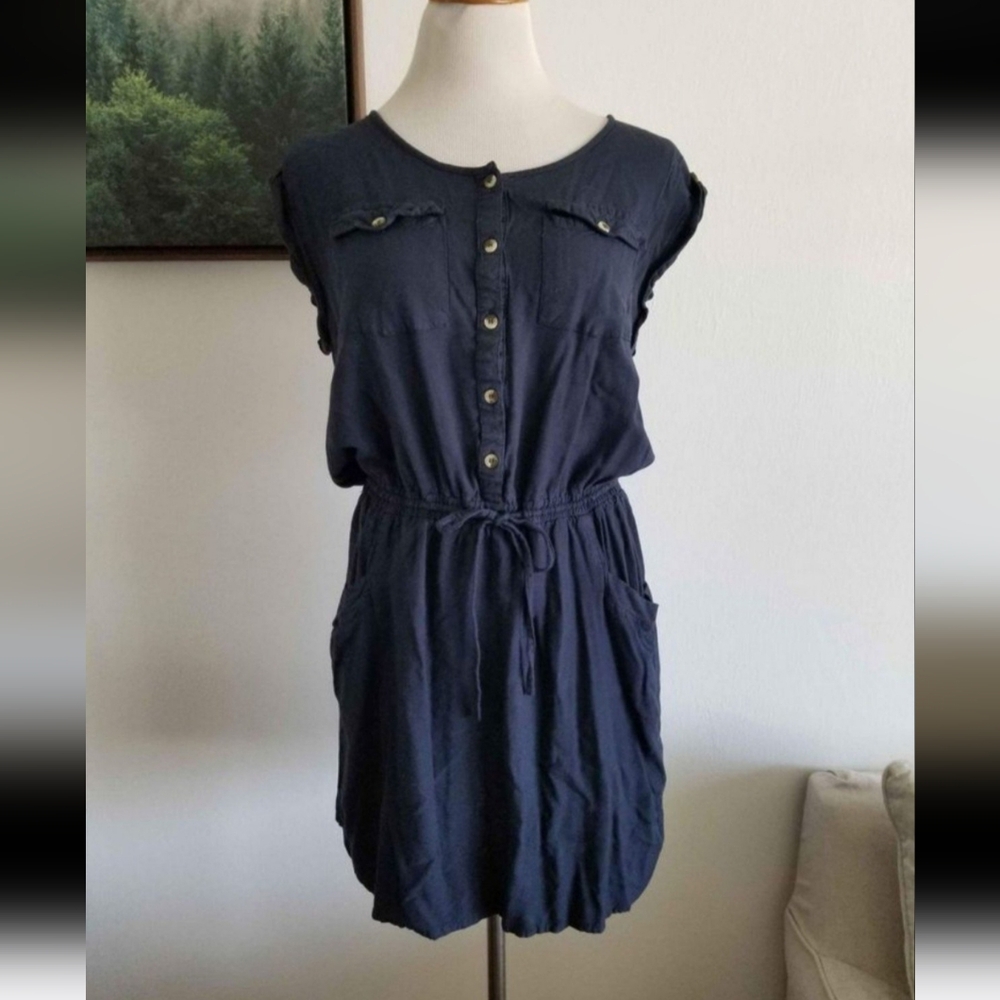 Women's Japna Navy Blue Mini Button Dress / Cover Up Size XL